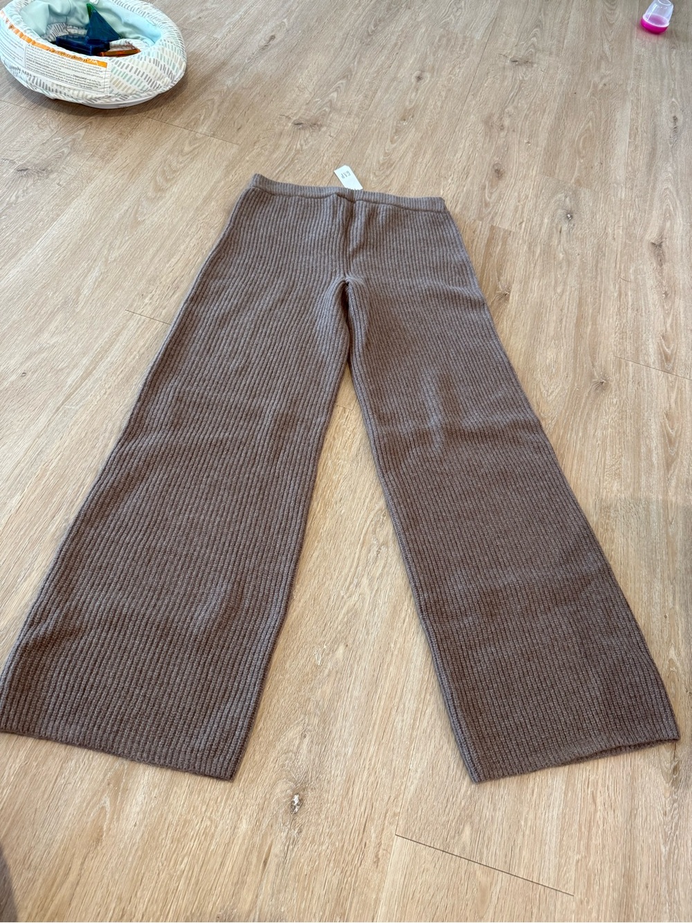 GAP Brown Ribbed Knit Wide-Leg Pants